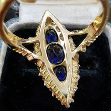 Load image into Gallery viewer, Victorian 18ct Gold Sapphire & Diamond Navette Cluster Ring