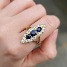 Load image into Gallery viewer, Victorian 18ct Gold Sapphire & Diamond Navette Cluster Ring