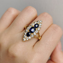 Load image into Gallery viewer, Victorian 18ct Gold Sapphire & Diamond Navette Cluster Ring