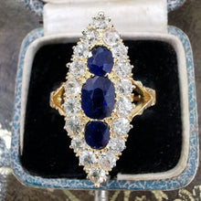 Load image into Gallery viewer, Victorian 18ct Gold Sapphire & Diamond Navette Cluster Ring