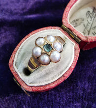 Load image into Gallery viewer, Antique 9ct Gold Emerald & Pearl Mourning Ring