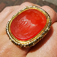 Load image into Gallery viewer, Antique 18ct Gold Carnelian Scottish Seal Statement Ring modelled
