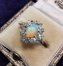 Load image into Gallery viewer, Antique Platinum Opal & Diamond Cluster Ring