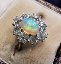 Load image into Gallery viewer, Antique Platinum Opal & Diamond Cluster Ring