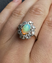 Load image into Gallery viewer, Antique Platinum Opal & Diamond Cluster Ring