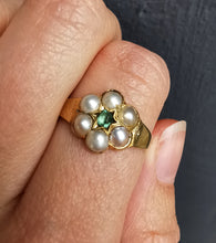 Load image into Gallery viewer, Antique 9ct Gold Emerald & Pearl Mourning Ring