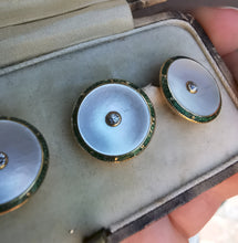 Load image into Gallery viewer, Art Deco Gold Mother of Pearl, Enamel & Diamond Cufflinks