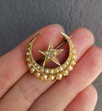 Load image into Gallery viewer, Victorian 18ct Gold, Pearl & Diamond Crescent Brooch