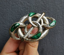 Load image into Gallery viewer, Large Victorian Scottish Silver Malachite Knot Brooch