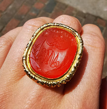 Load image into Gallery viewer, Antique 18ct Gold Carnelian Scottish Seal Statement Ring modelled