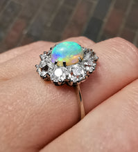Load image into Gallery viewer, Antique Platinum Opal & Diamond Cluster Ring