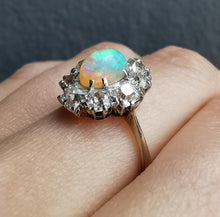 Load image into Gallery viewer, Antique Platinum Opal & Diamond Cluster Ring