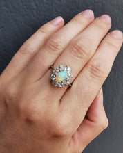 Load image into Gallery viewer, Antique Platinum Opal & Diamond Cluster Ring