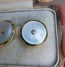 Load image into Gallery viewer, Art Deco Gold Mother of Pearl, Enamel & Diamond Cufflinks
