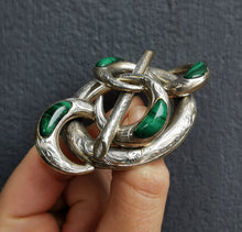 Load image into Gallery viewer, Large Victorian Scottish Silver Malachite Knot Brooch