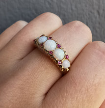 Load image into Gallery viewer, Vintage 18ct Gold Opal & Ruby Ring on finger