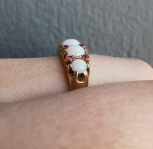 Load image into Gallery viewer, Vintage 18ct Gold Opal & Ruby Ring on finger