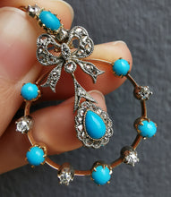 Load image into Gallery viewer, Edwardian 15ct Gold Turquoise & Diamond Bow Pendant
