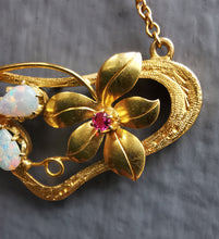 Load image into Gallery viewer, Art Nouveau 15ct Gold Opal, Ruby & Diamond Pendant