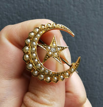 Load image into Gallery viewer, Victorian 18ct Gold, Pearl & Diamond Crescent Brooch