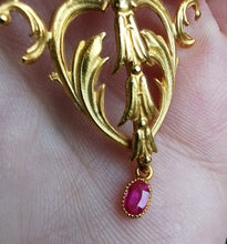 Load image into Gallery viewer, Art Nouveau Gold, Ruby & Pearl Pendant with Chain