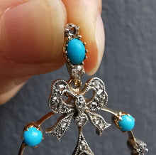 Load image into Gallery viewer, Edwardian 15ct Gold Turquoise & Diamond Bow Pendant