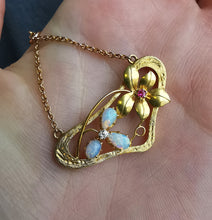 Load image into Gallery viewer, Art Nouveau 15ct Gold Opal, Ruby & Diamond Pendant