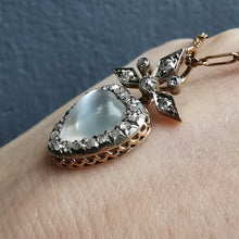 Load image into Gallery viewer, Antique 9ct Gold Moonstone & Diamond Heart Pendant