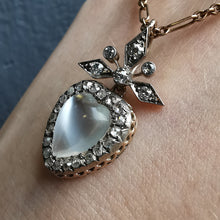 Load image into Gallery viewer, Antique 9ct Gold Moonstone & Diamond Heart Pendant