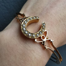 Load image into Gallery viewer, Victorian 15ct Gold Seed Pearl Horseshoe Bangle