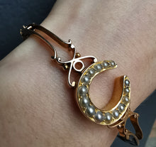 Load image into Gallery viewer, Victorian 15ct Gold Seed Pearl Horseshoe Bangle