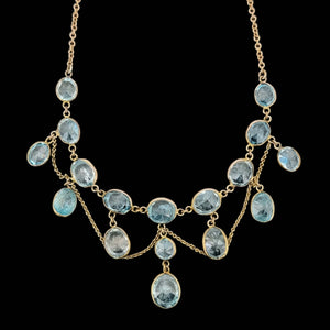Antique 9ct Gold Blue Zircon Necklace
