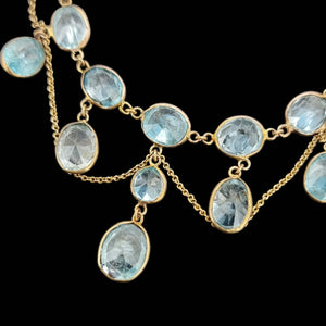 Antique 9ct Gold Blue Zircon Necklace