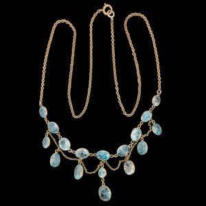 Antique 9ct Gold Blue Zircon Necklace