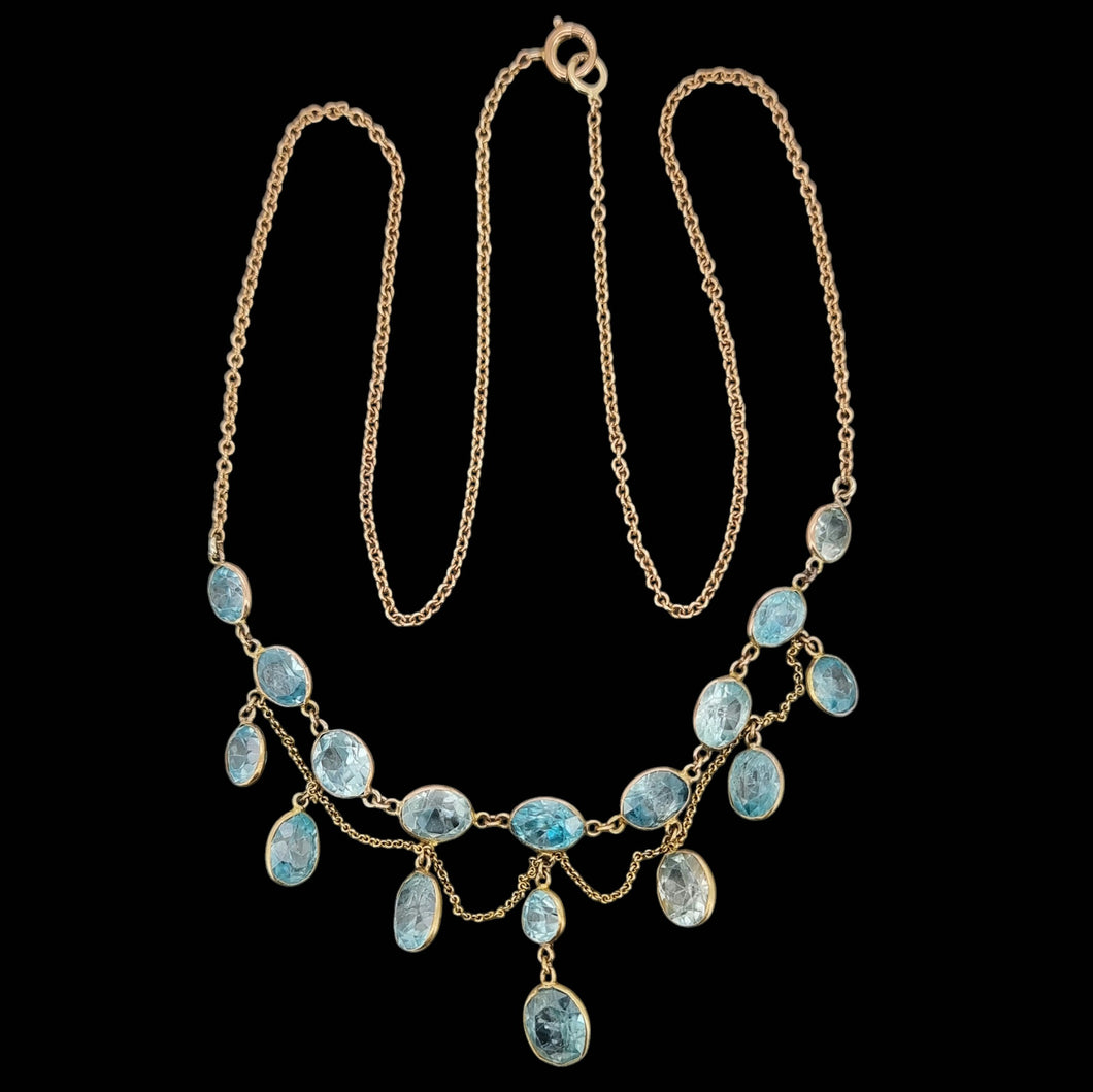 Antique 9ct Gold Blue Zircon Necklace