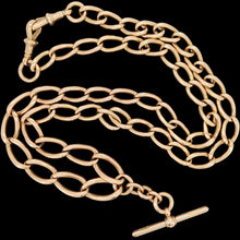 Load image into Gallery viewer, A large link Albert chain necklace in rose gold with a T-bar and two lobster clasps

