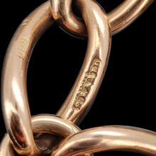 Load image into Gallery viewer, A large link Albert chain necklace in rose gold, with 9 carat marks and a maker's stamp
