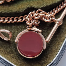 Load image into Gallery viewer, Art Deco 9ct Rose Gold Albert Chain with Swivel Fob carnelian
