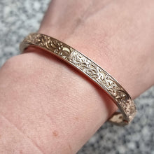 Load image into Gallery viewer, Edwardian 9ct Rose Gold Engraved Bangle, Hallmarked Chester 1906 modelled
