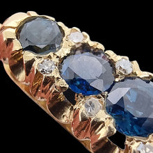 Load image into Gallery viewer, Antique 18ct Yellow Gold Sapphire and Diamond Hinged Bangle
