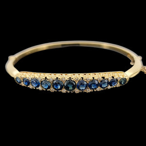 Antique 18ct Yellow Gold Sapphire and Diamond Hinged Bangle