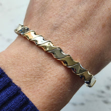 Load image into Gallery viewer, 9ct Yellow and White Gold Twist Design Hinged Bangle
