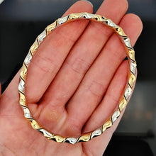 Load image into Gallery viewer, 9ct Yellow and White Gold Twist Design Hinged Bangle
