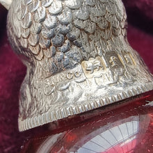 Load image into Gallery viewer, Antique Sampson Mordan Sterling Silver Owl Glass Scent Bottle Birmingham 1901 hallmark
