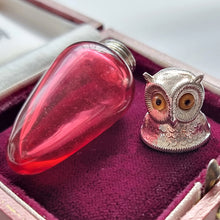 Load image into Gallery viewer, Antique Sampson Mordan Sterling Silver Owl Glass Scent Bottle top unscrewed
