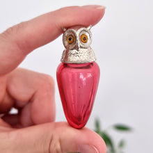 Load image into Gallery viewer, Antique Sampson Mordan Sterling Silver Owl Glass Scent Bottle in hand
