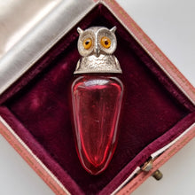 Load image into Gallery viewer, Antique Sampson Mordan Sterling Silver Owl Glass Scent Bottle in box
