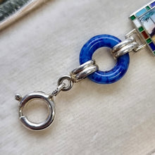 Load image into Gallery viewer, Art Deco Egyptian Revival Silver and Enamel Souvenir Bracelet bolt ring clasp
