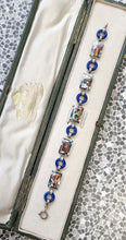 Load image into Gallery viewer, Art Deco Egyptian Revival Silver and Enamel Souvenir Bracelet in box, front
