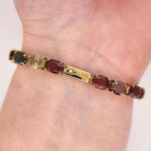 Vintage 9ct Gold Tourmaline, Garnet, Spinel, Iolite and Zircon Bracelet modelled